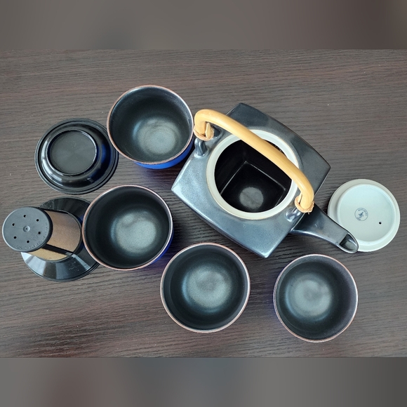 Kotobuki traditional Japanese tea pot, 4 cups blue/charcoal & Swiss gold filter - Picture 6 of 13